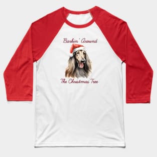 Christmas Afghan Hound Dog in Santa Hat Baseball T-Shirt